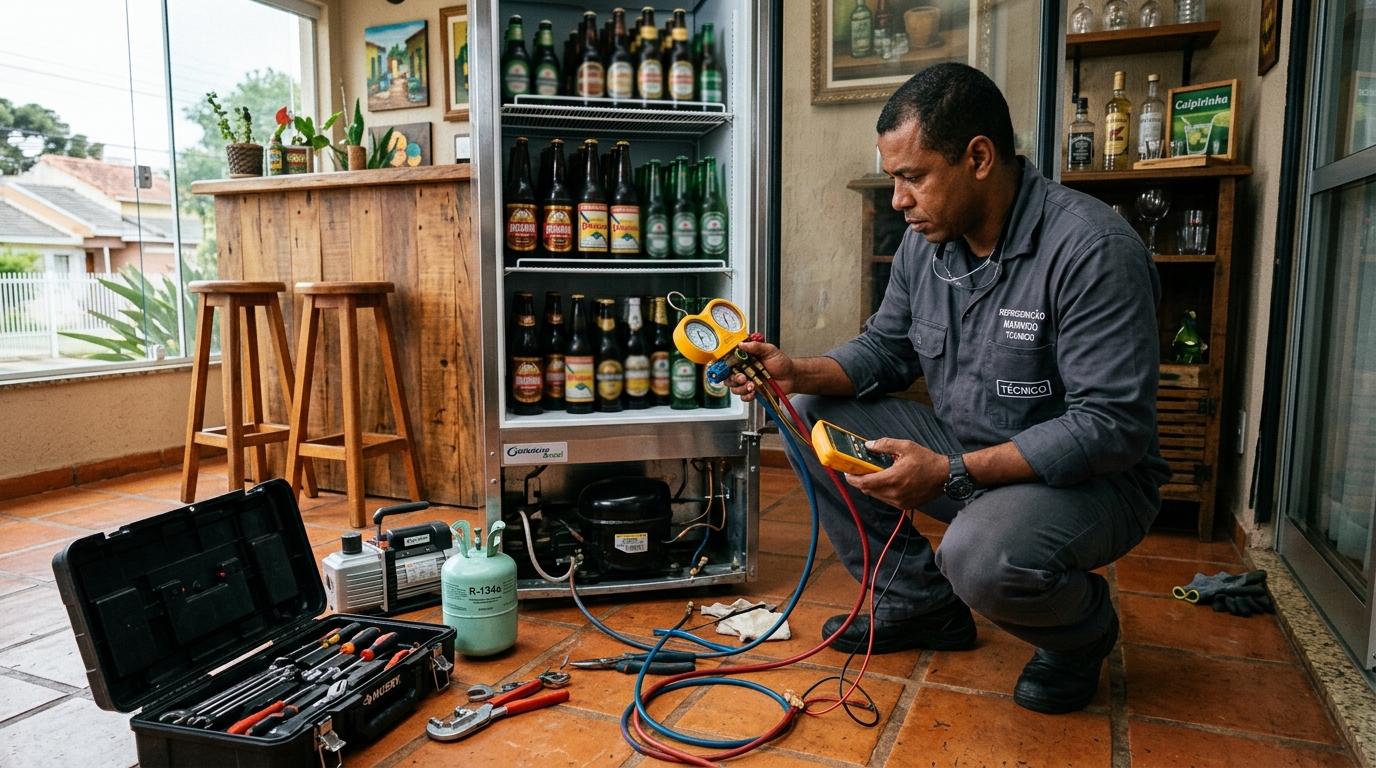 Técnico de conserto de cervejeira em residência no Jardim Sofia, Joinville‑SC