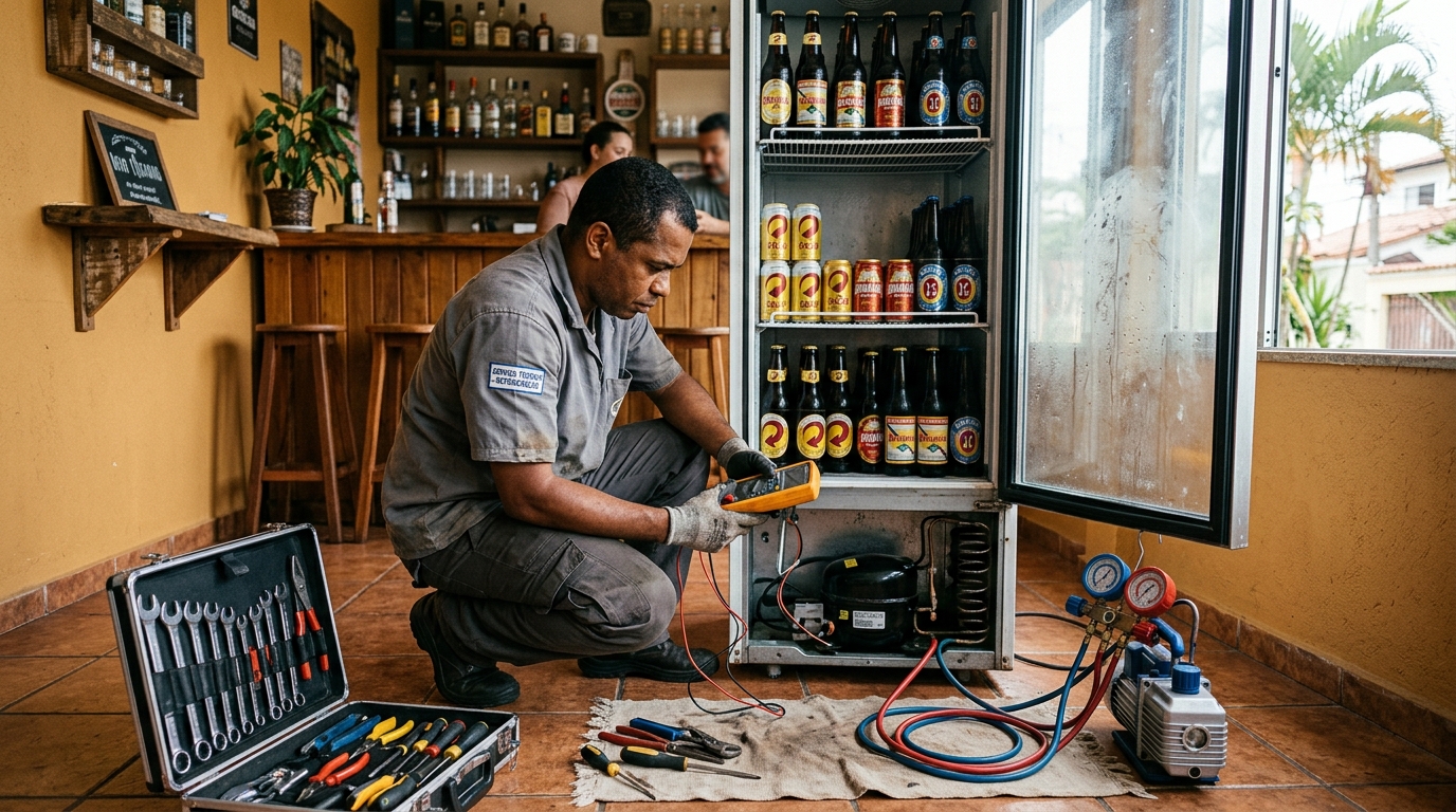 Troca de termostato de cervejeira em atendimento técnico no Jardim Sofia, Joinville‑SC